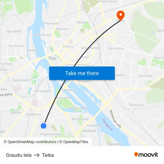 Graudu Iela to Teika map