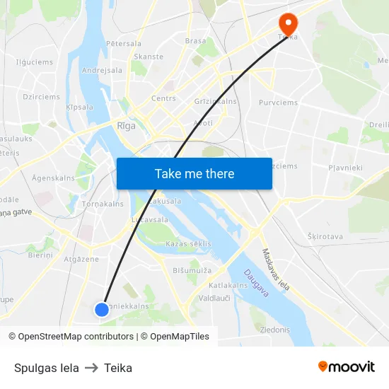 Spulgas Iela to Teika map