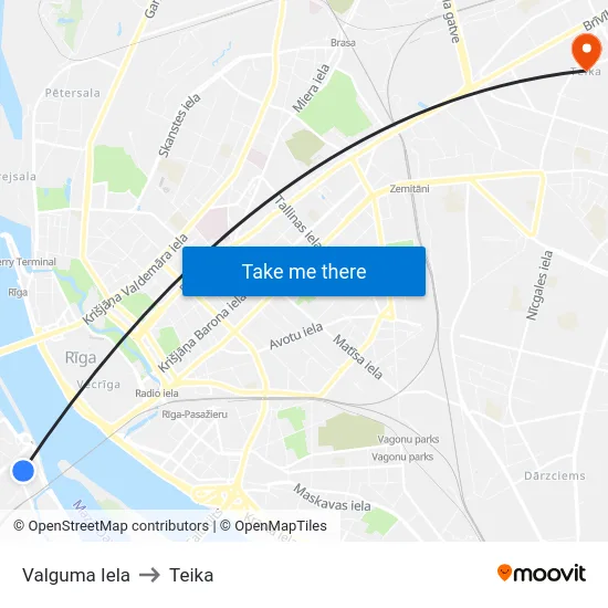 Valguma Iela to Teika map