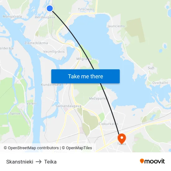 Skanstnieki to Teika map