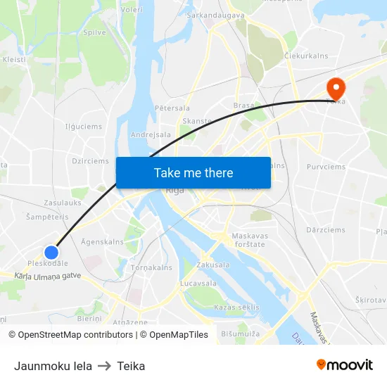 Jaunmoku Iela to Teika map