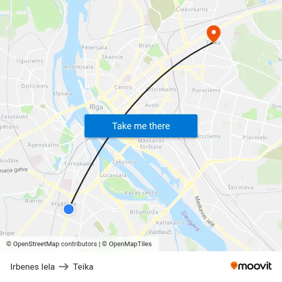 Irbenes Iela to Teika map