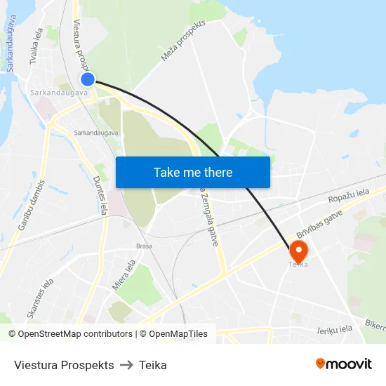 Viestura Prospekts to Teika map