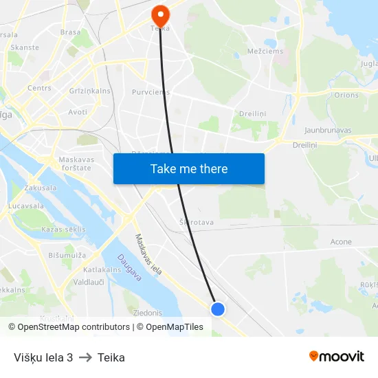 Višķu Iela 3 to Teika map