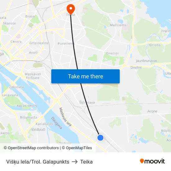 Višķu Iela/Trol. Galapunkts to Teika map