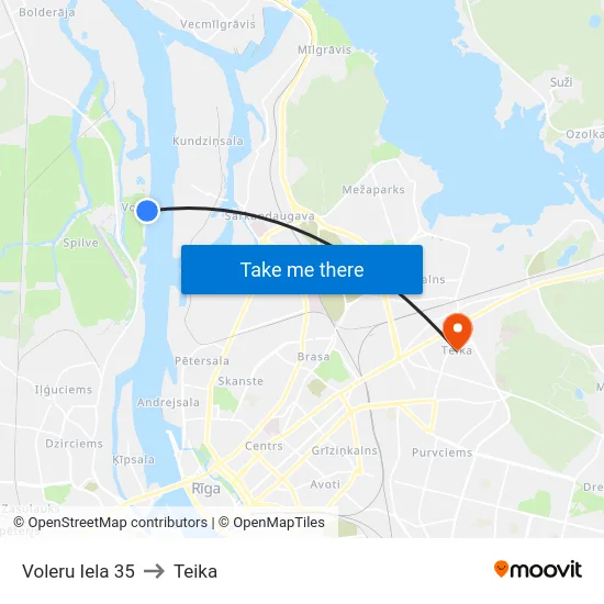 Voleru Iela 35 to Teika map