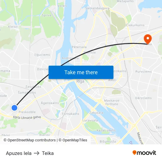 Apuzes Iela to Teika map