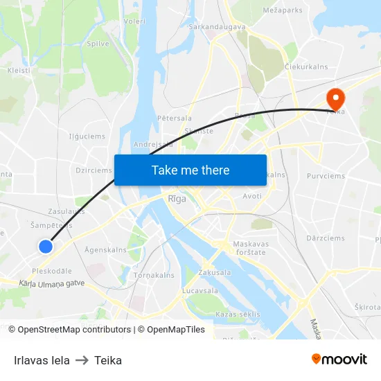 Irlavas Iela to Teika map