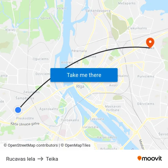 Rucavas Iela to Teika map