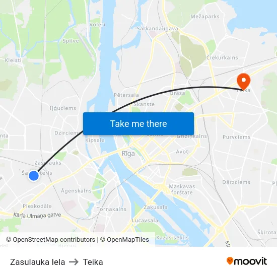 Zasulauka Iela to Teika map