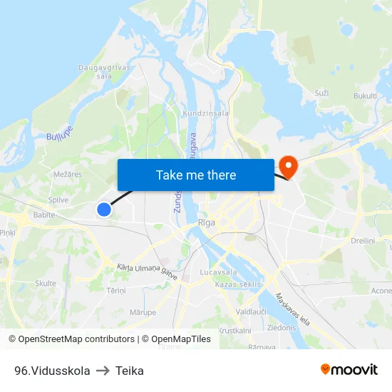 96.Vidusskola to Teika map