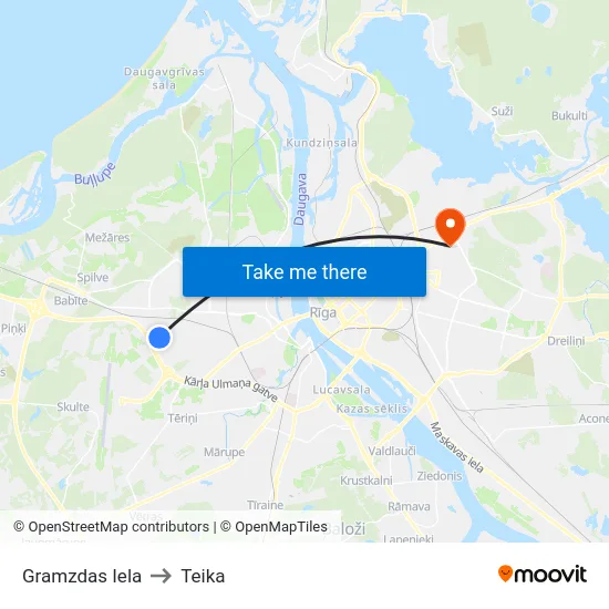 Gramzdas Iela to Teika map