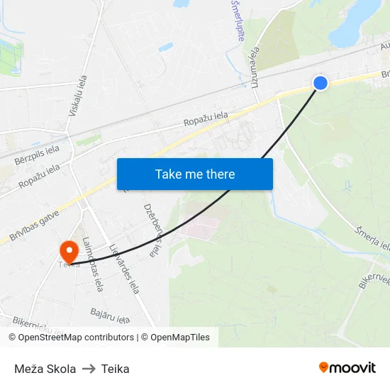 Meža Skola to Teika map