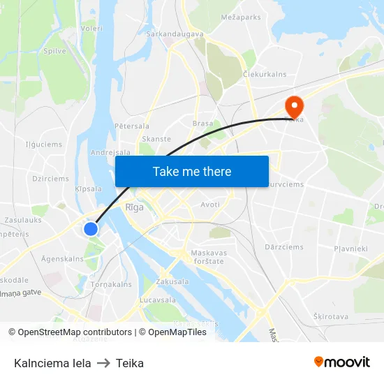 Kalnciema Iela to Teika map