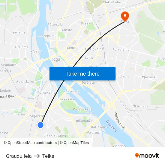 Graudu Iela to Teika map