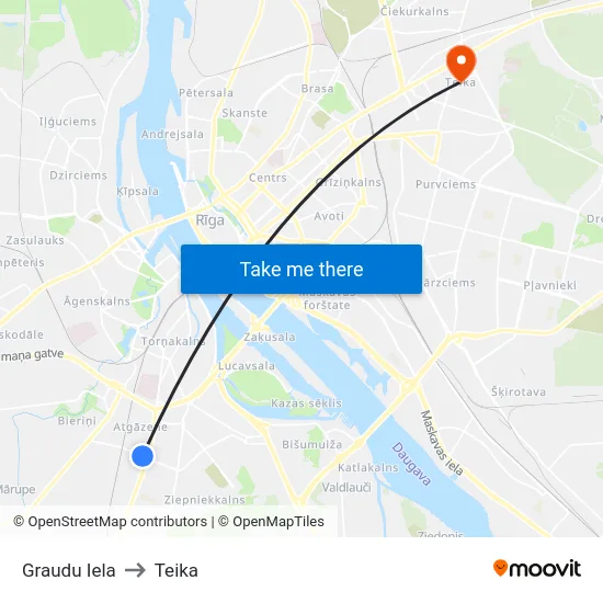 Graudu Iela to Teika map