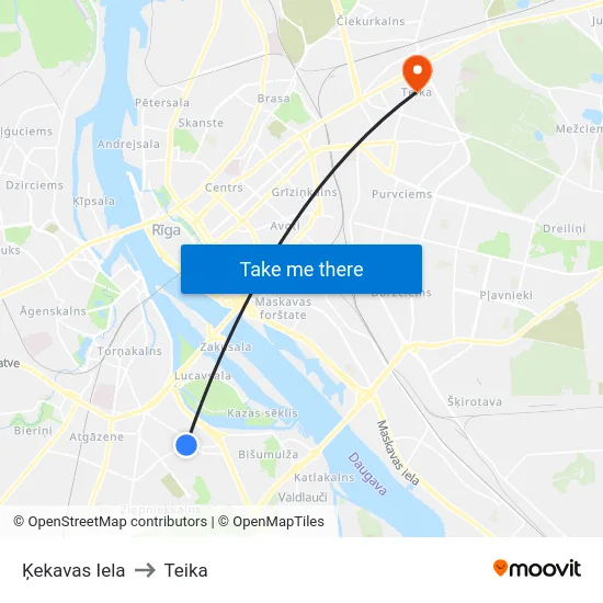 Ķekavas Iela to Teika map