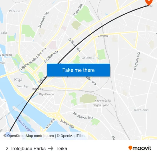 2.Trolejbusu Parks to Teika map