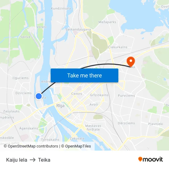 Kaiju Iela to Teika map