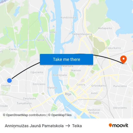 Anniņmuižas Jaunā Pamatskola to Teika map