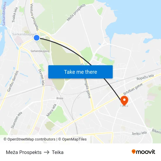 Meža Prospekts to Teika map