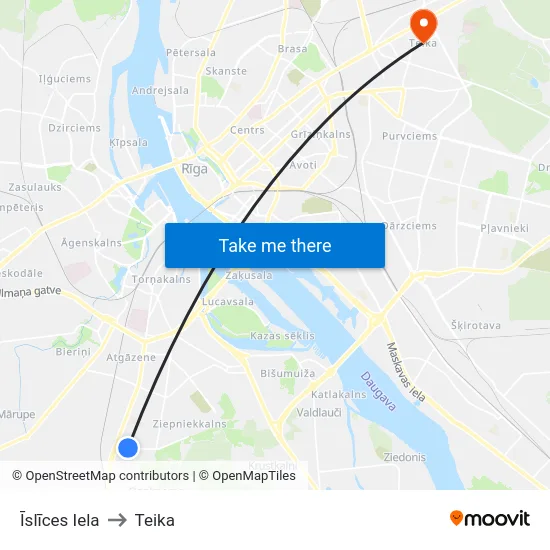 Īslīces Iela to Teika map