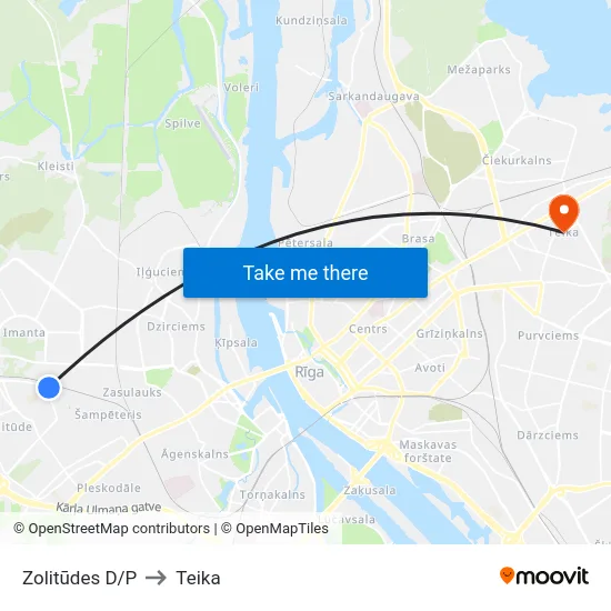 Zolitūdes D/P to Teika map