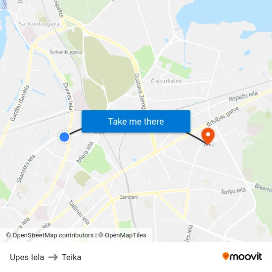 Upes Iela to Teika map
