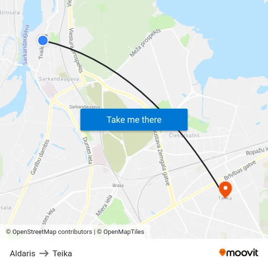 Aldaris to Teika map