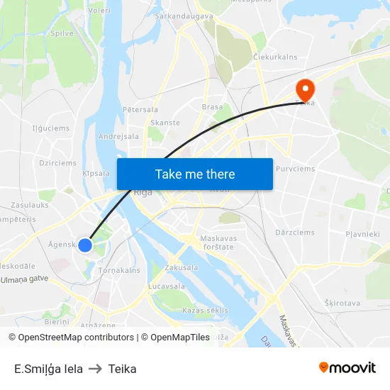 E.Smiļģa Iela to Teika map