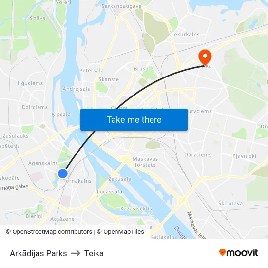 Arkādijas Parks to Teika map