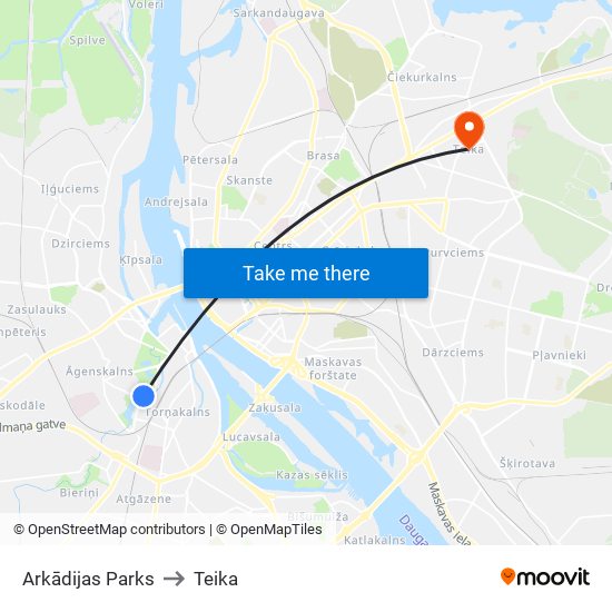 Arkādijas Parks to Teika map