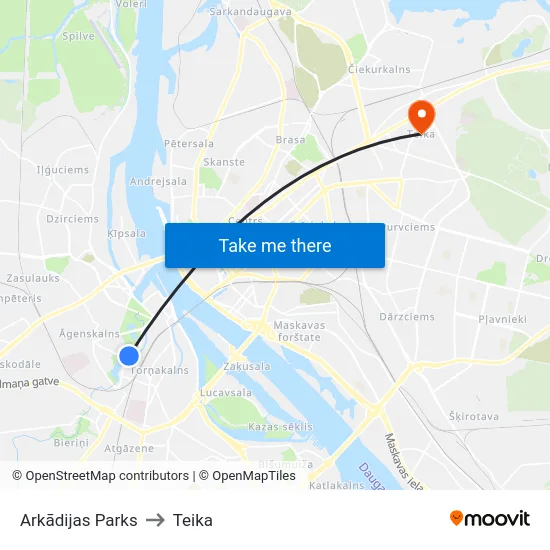 Arkādijas Parks to Teika map