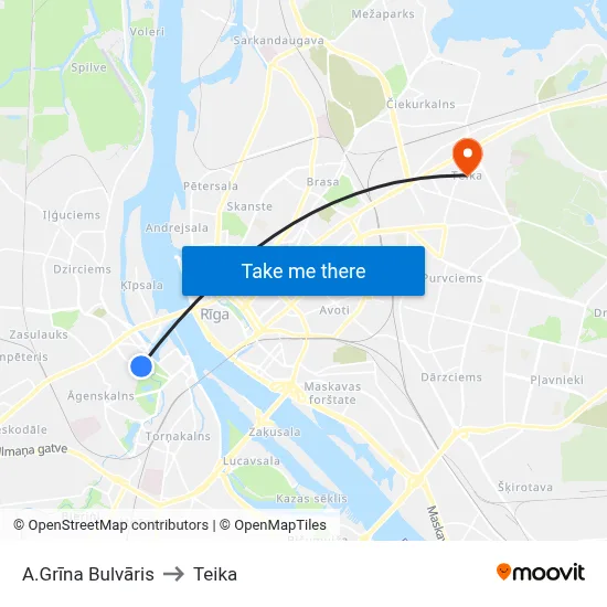 A.Grīna Bulvāris to Teika map