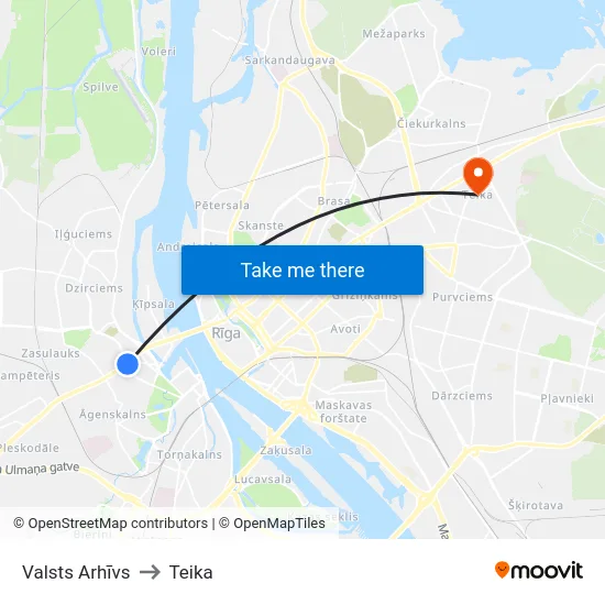 Valsts Arhīvs to Teika map