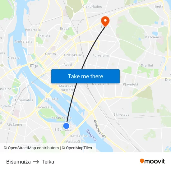 Bišumuiža to Teika map