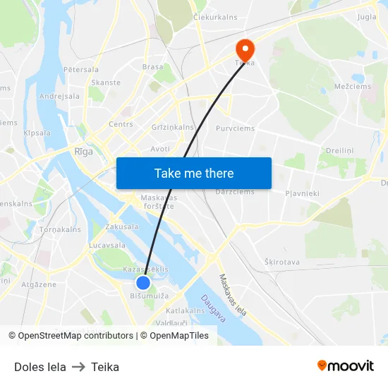 Doles Iela to Teika map