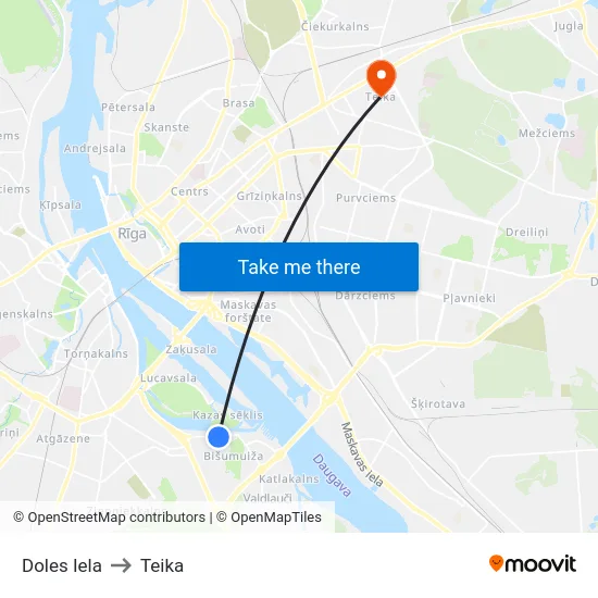 Doles Iela to Teika map