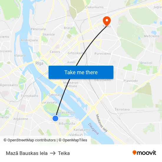 Mazā Bauskas Iela to Teika map