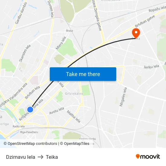 Dzirnavu Iela to Teika map