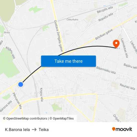 K.Barona Iela to Teika map
