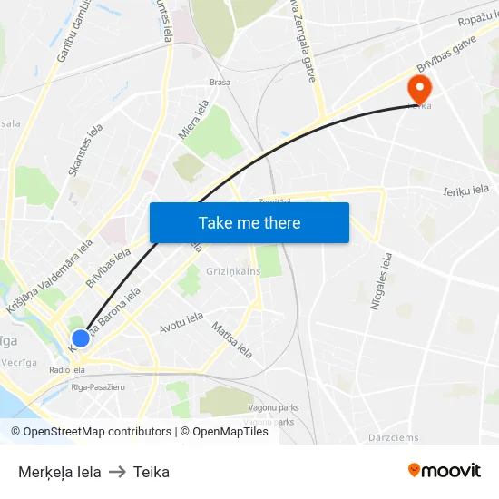 Merķeļa Iela to Teika map