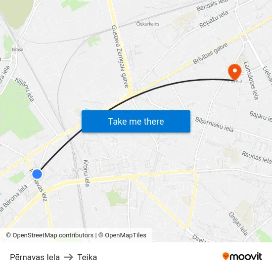 Pērnavas Iela to Teika map