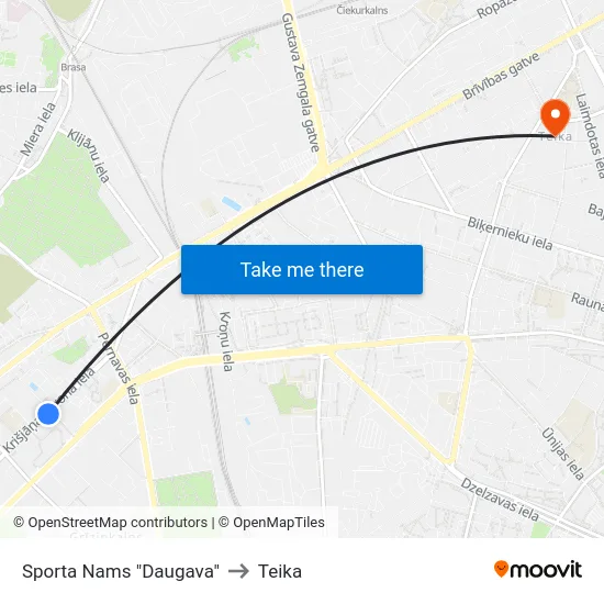 Sporta Nams "Daugava" to Teika map