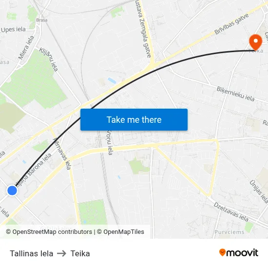 Tallinas Iela to Teika map