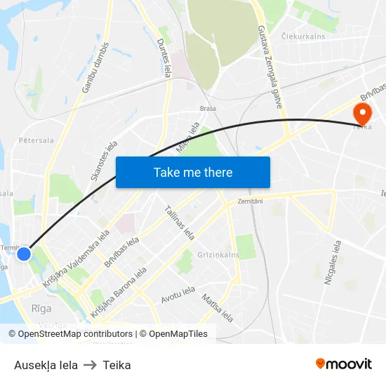 Ausekļa Iela to Teika map