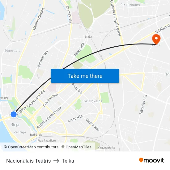 Nacionālais Teātris to Teika map