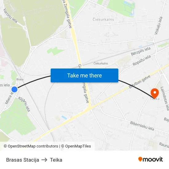 Brasas Stacija to Teika map