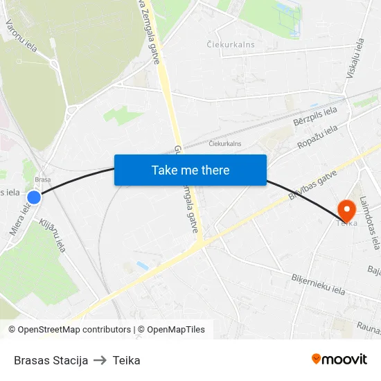 Brasas Stacija to Teika map