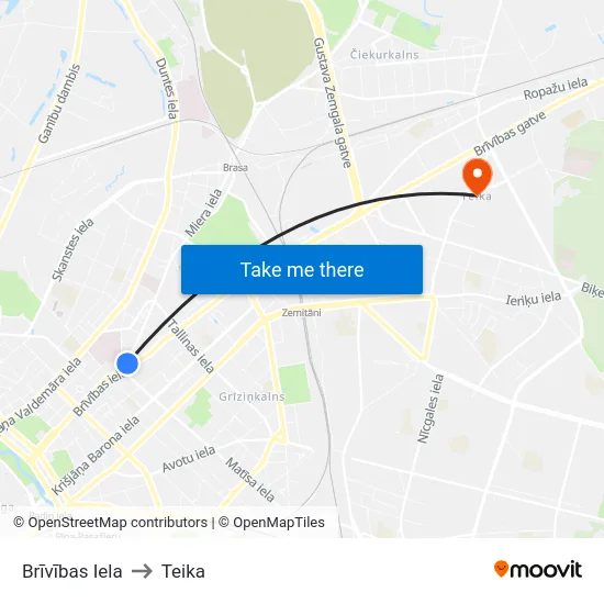 Brīvības Iela to Teika map